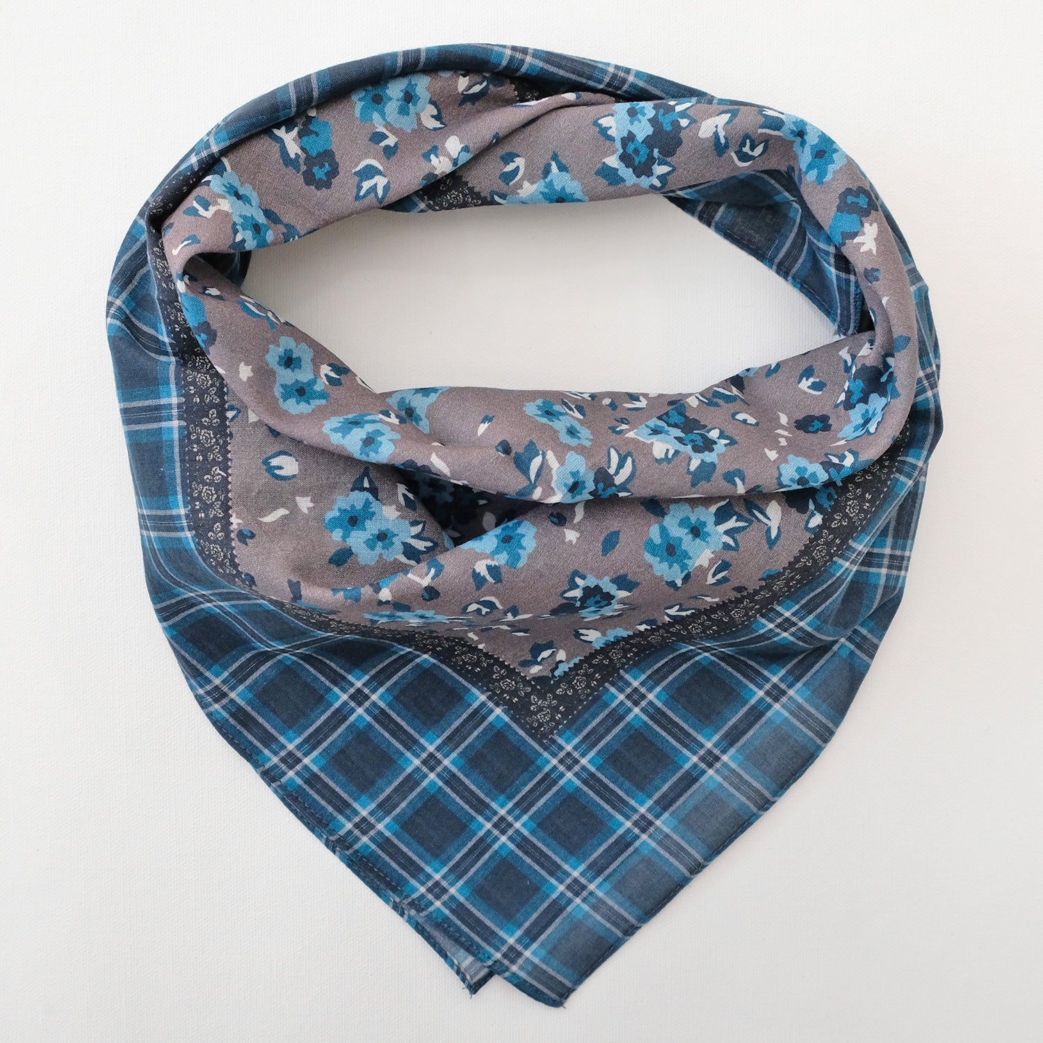 Bandana Cotton Floral Plaid Blue