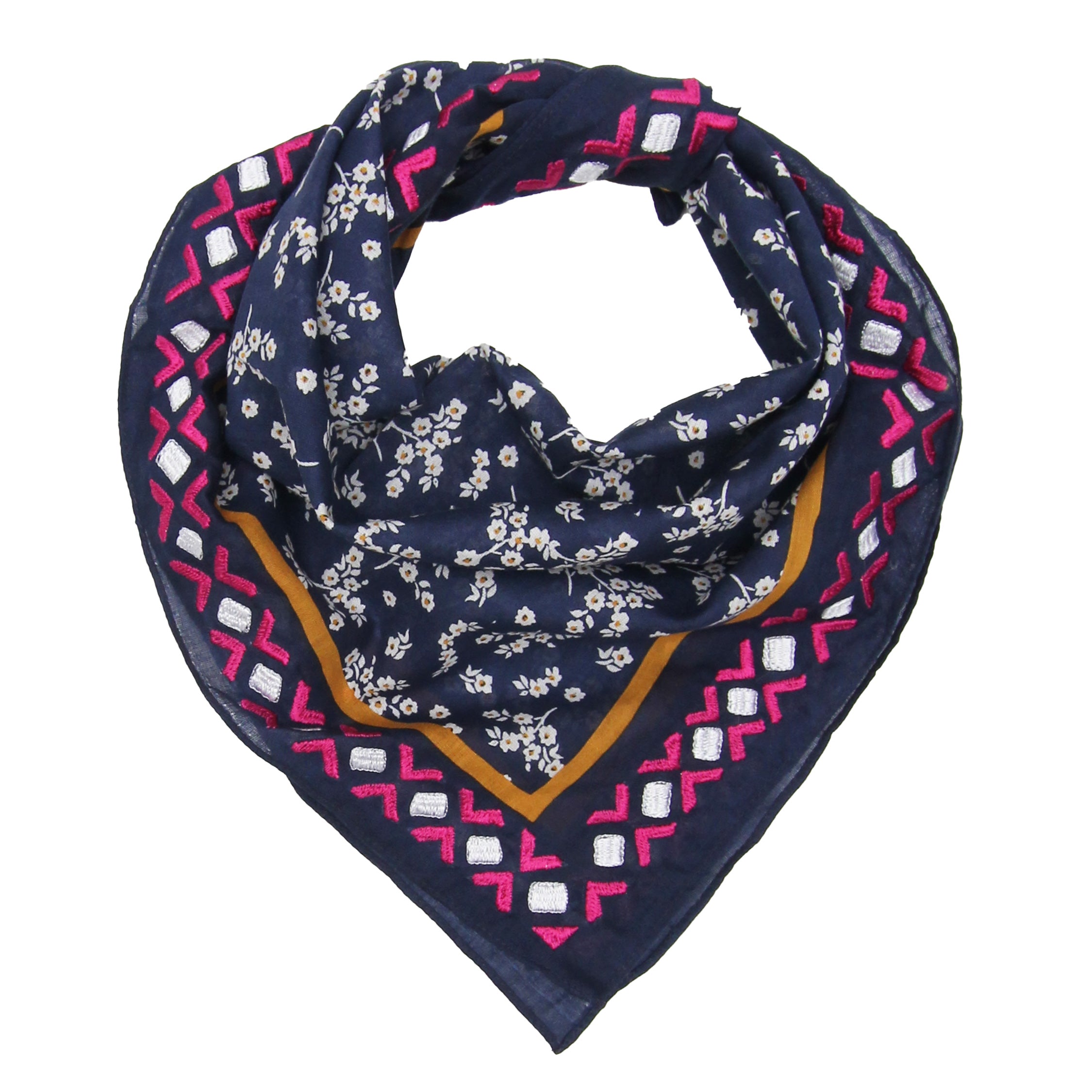 Bandana Embroidered Floral Navy