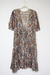 Dress Kimono Robe Ruffle Sleeve Metallic Paisley