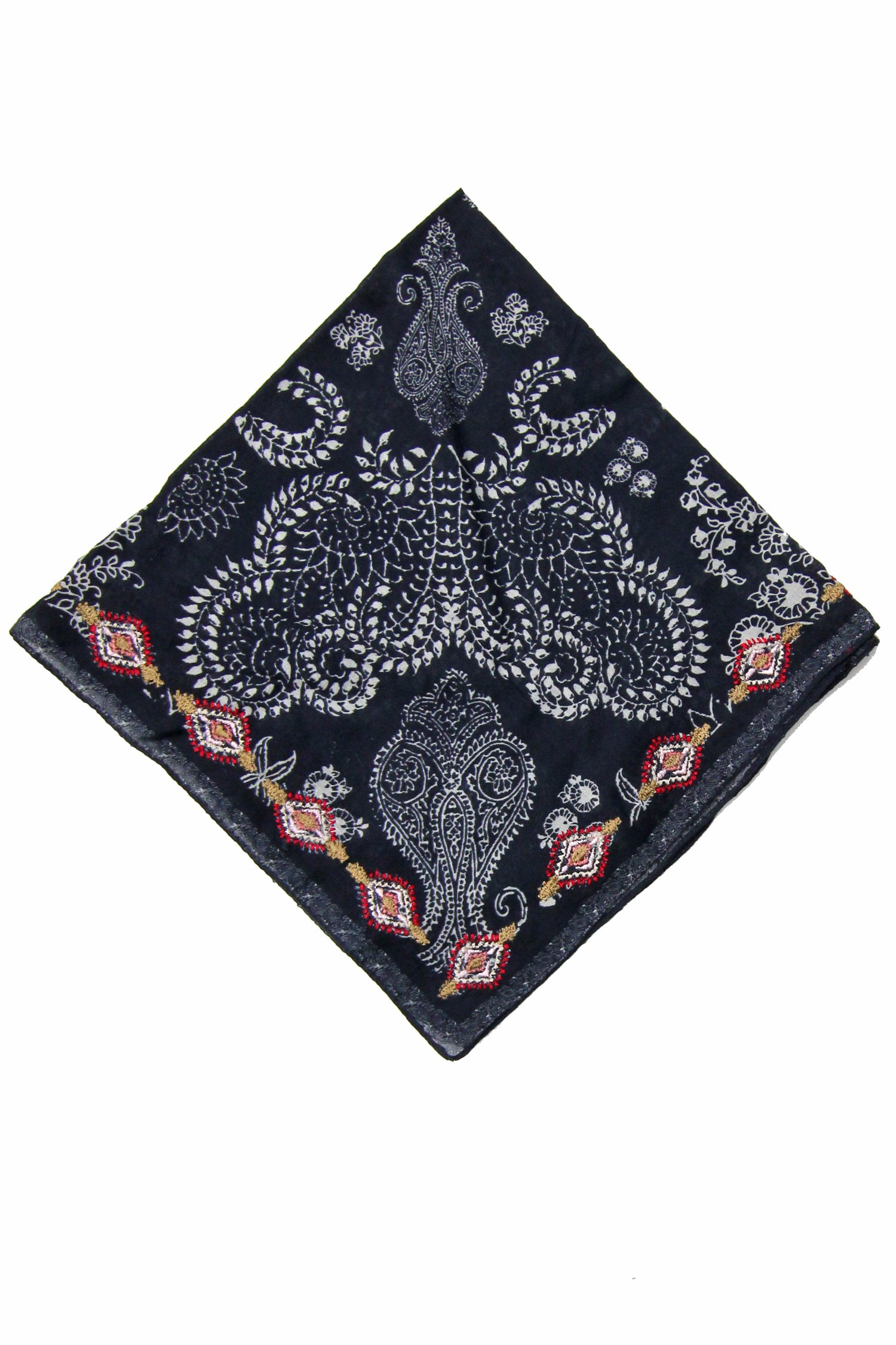 Etched Paisley Embroidery Navy