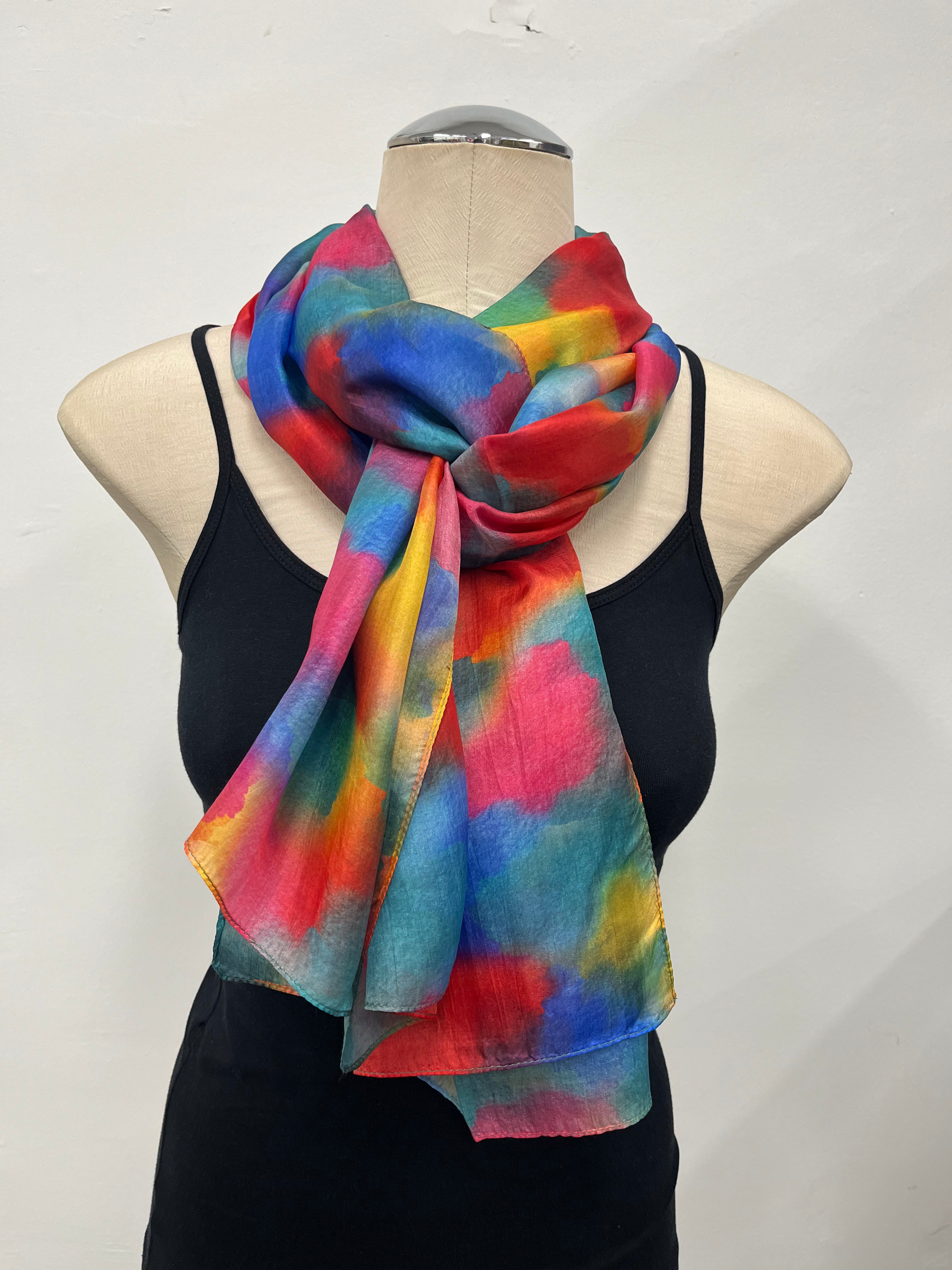 Silk Scarf  Abstract Rainbow
