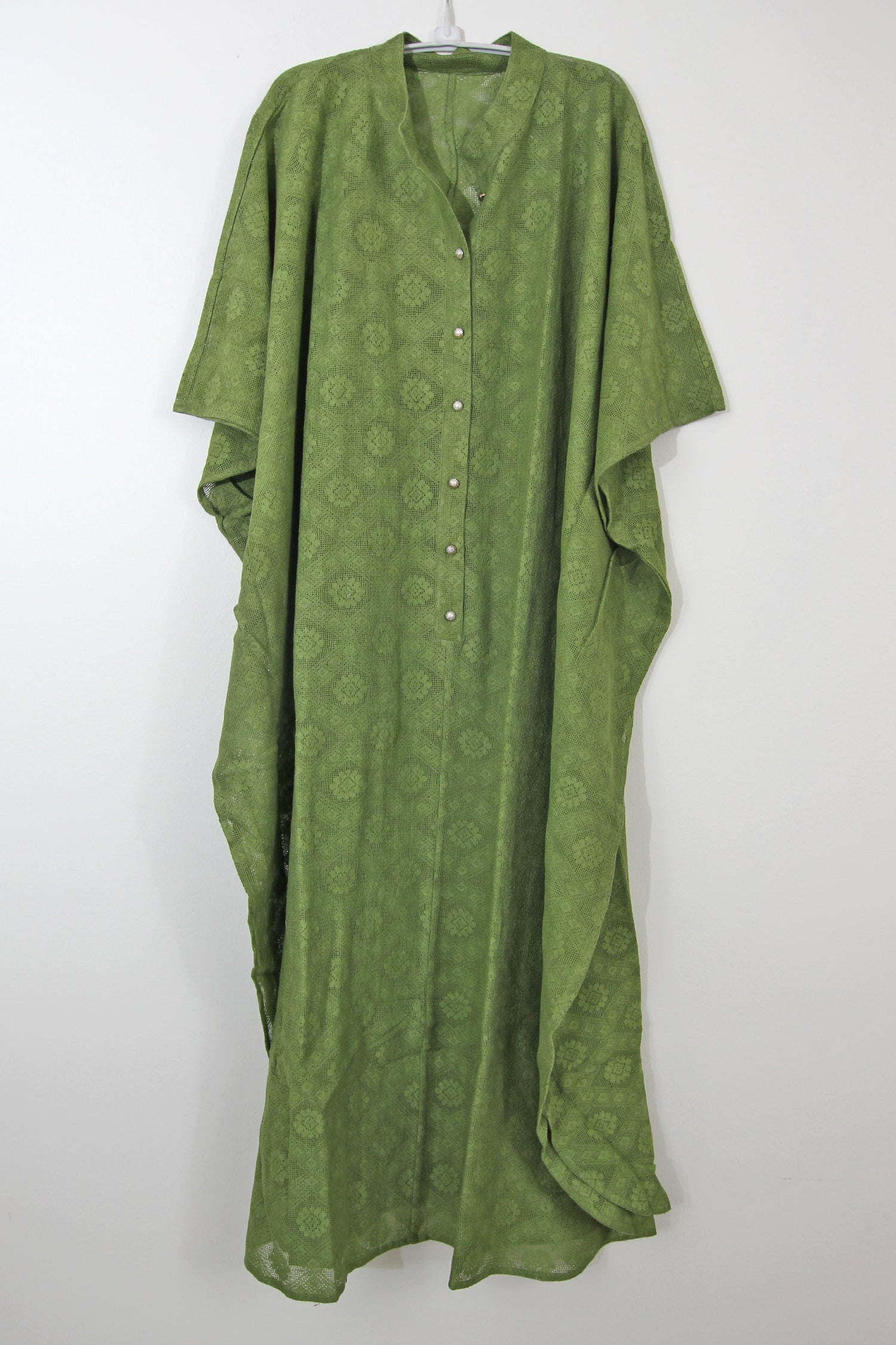 Kaftan Button Crochet Daisies Olive
