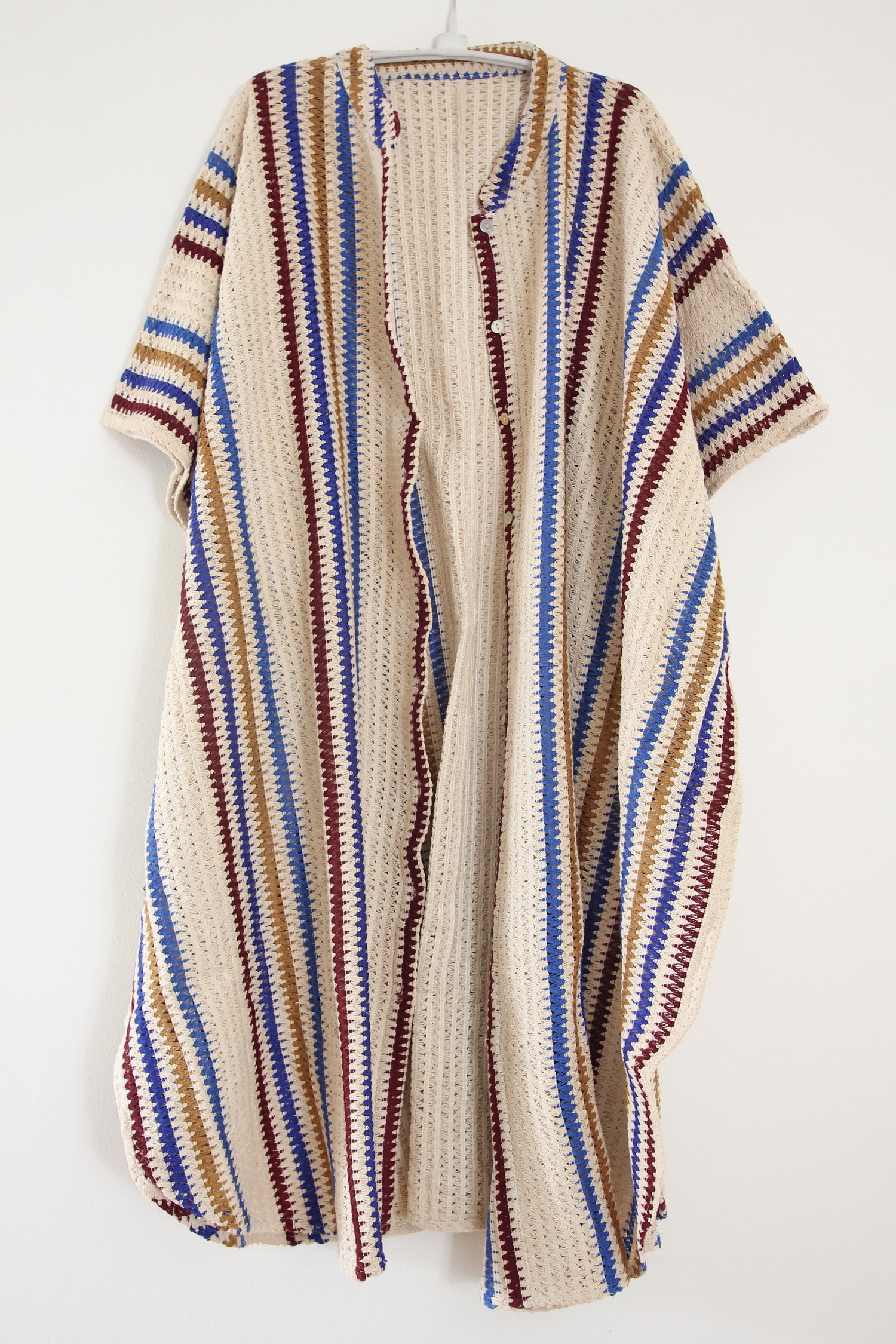 Kaftan Button Crochet Stripe Blue