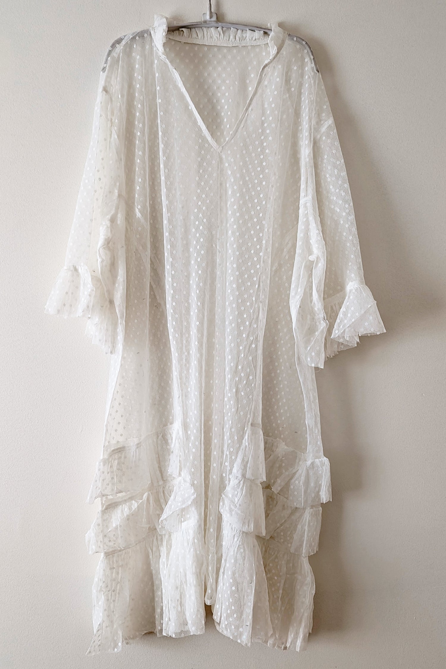 Kaftan Ruffle Tulle Dotted Ivory