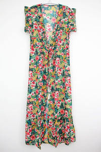 Kimono Duster Ruffle Floral Tropical Green