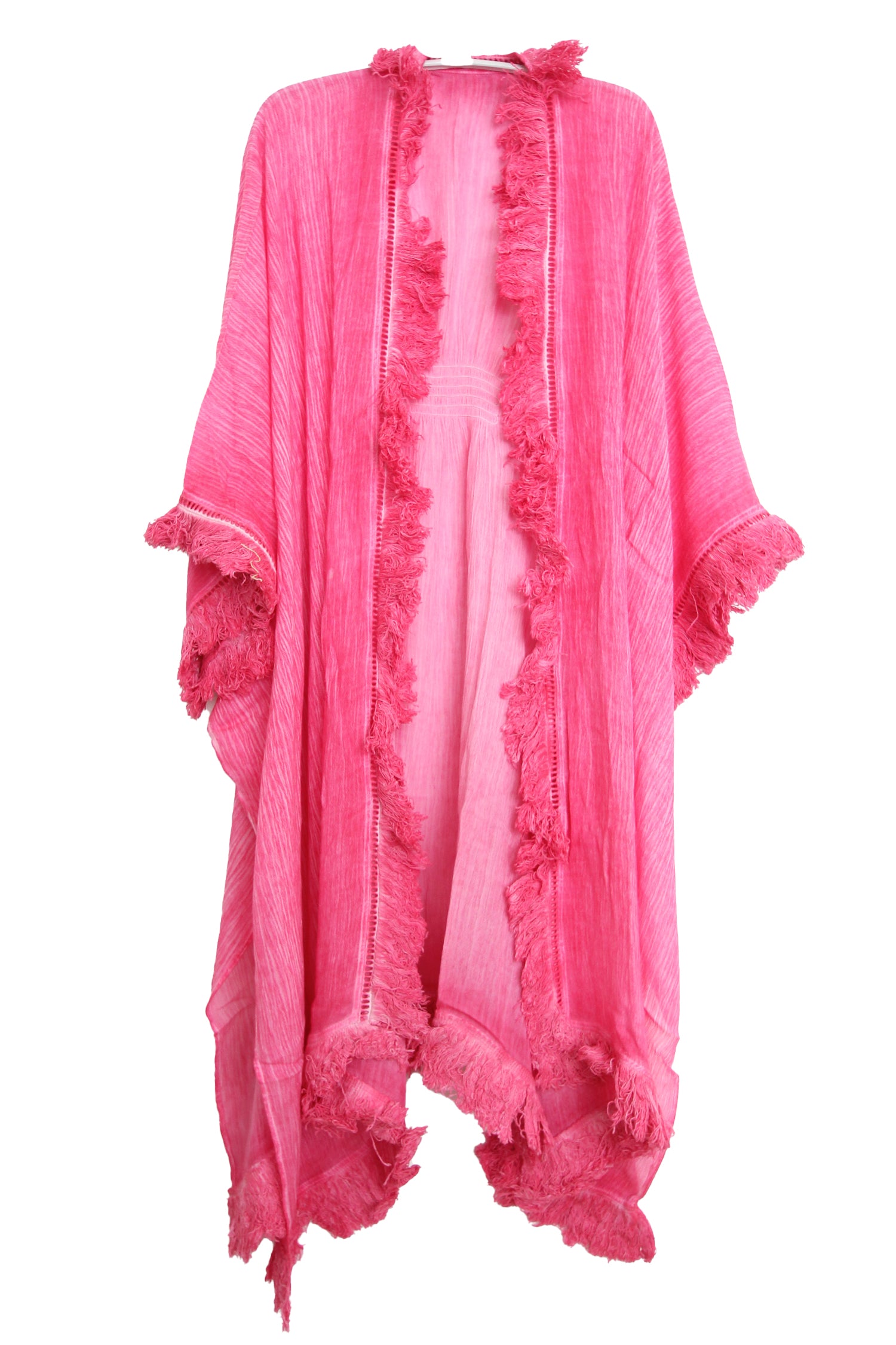 Kimono Fringe Solid Fuchsia