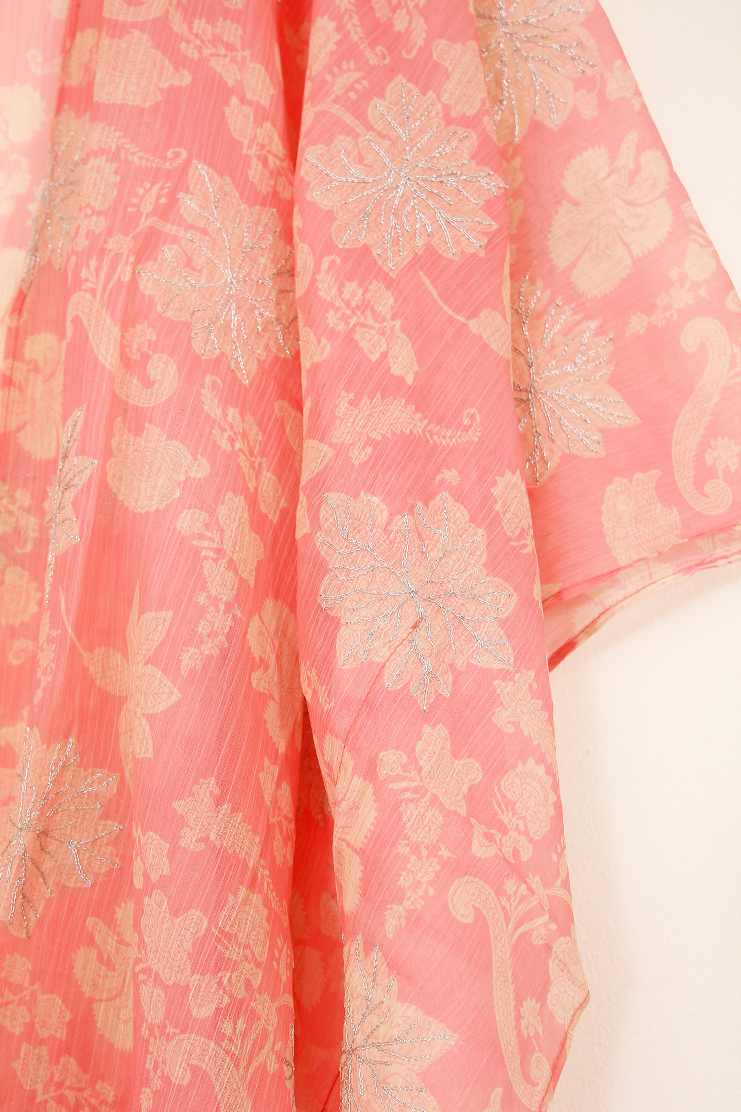 Kimono Metallic Embroidery Floral Coral