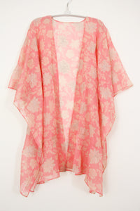 Kimono Metallic Embroidery Floral Coral