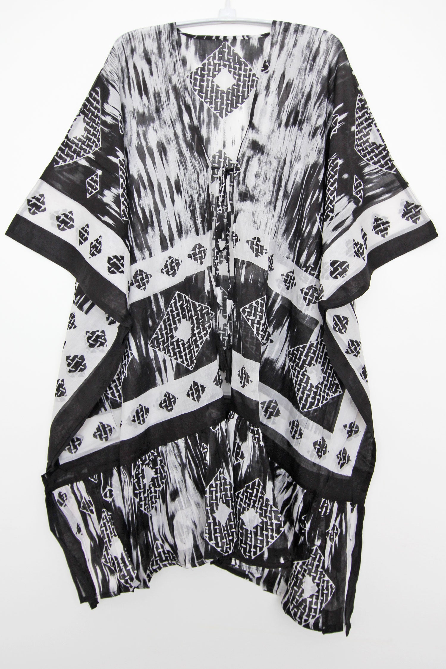 Kimono Midi Ruffle Ikat Black