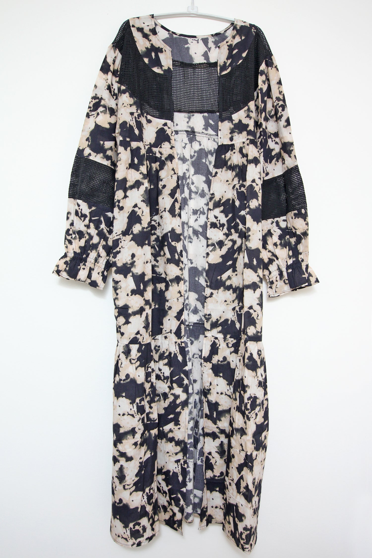 Kimono Print Abstract Mesh Black