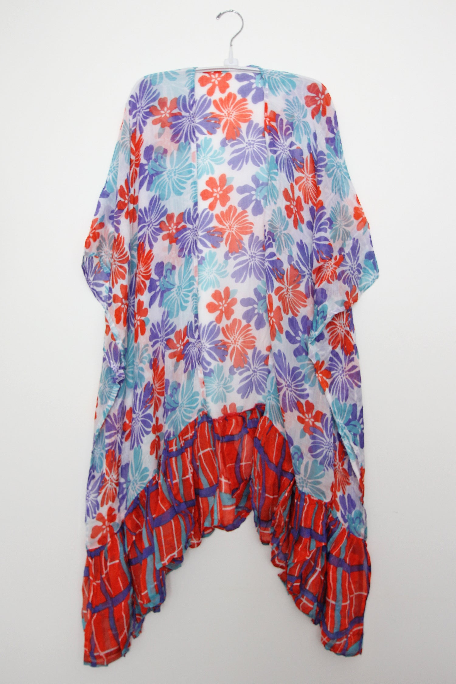 Kimono Ruffle Tropical Plaid