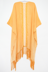 Kimono Solid Fringe Lace Yellow