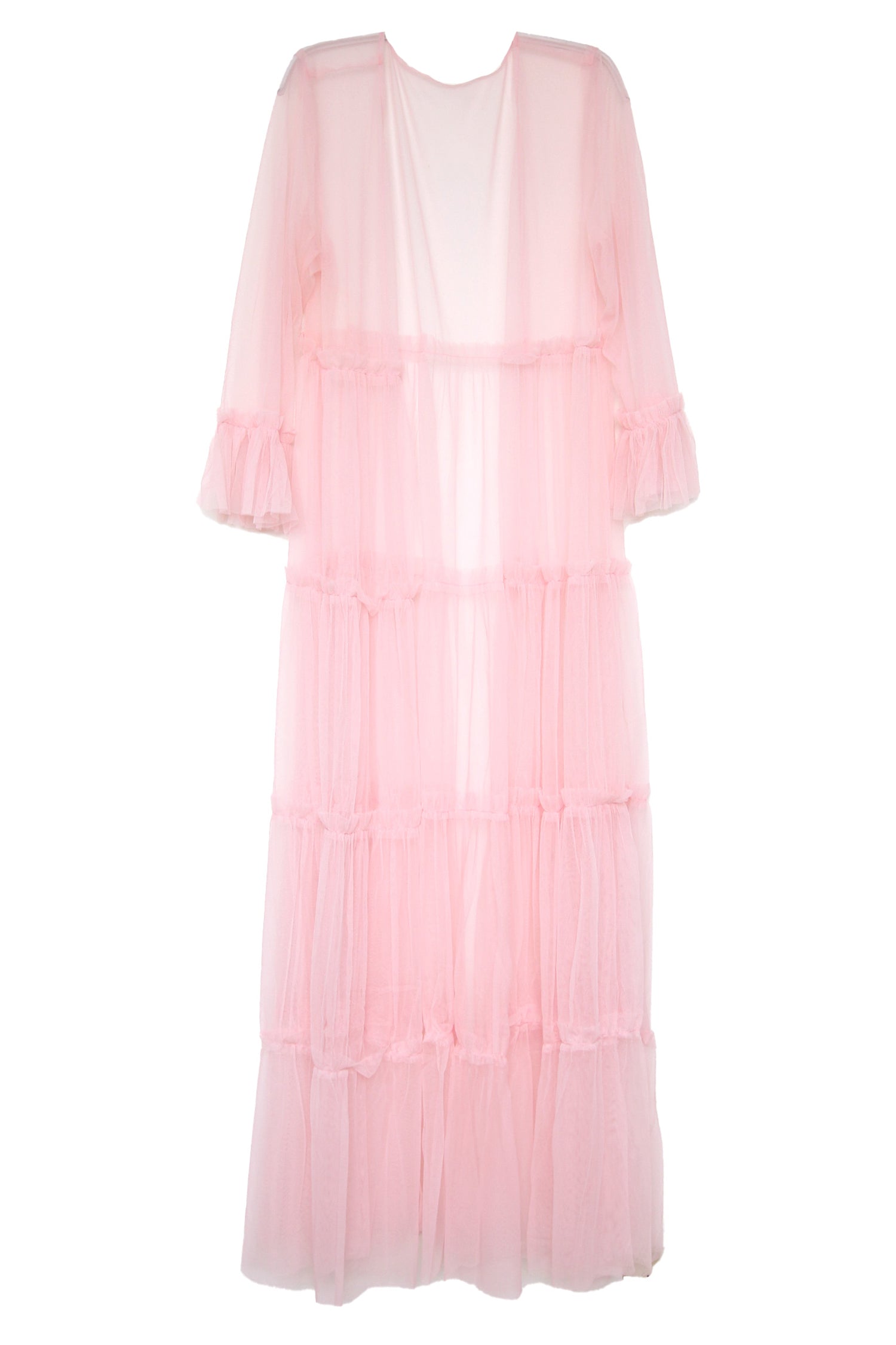 Kimono Tulle Sheer Ruffle Pink