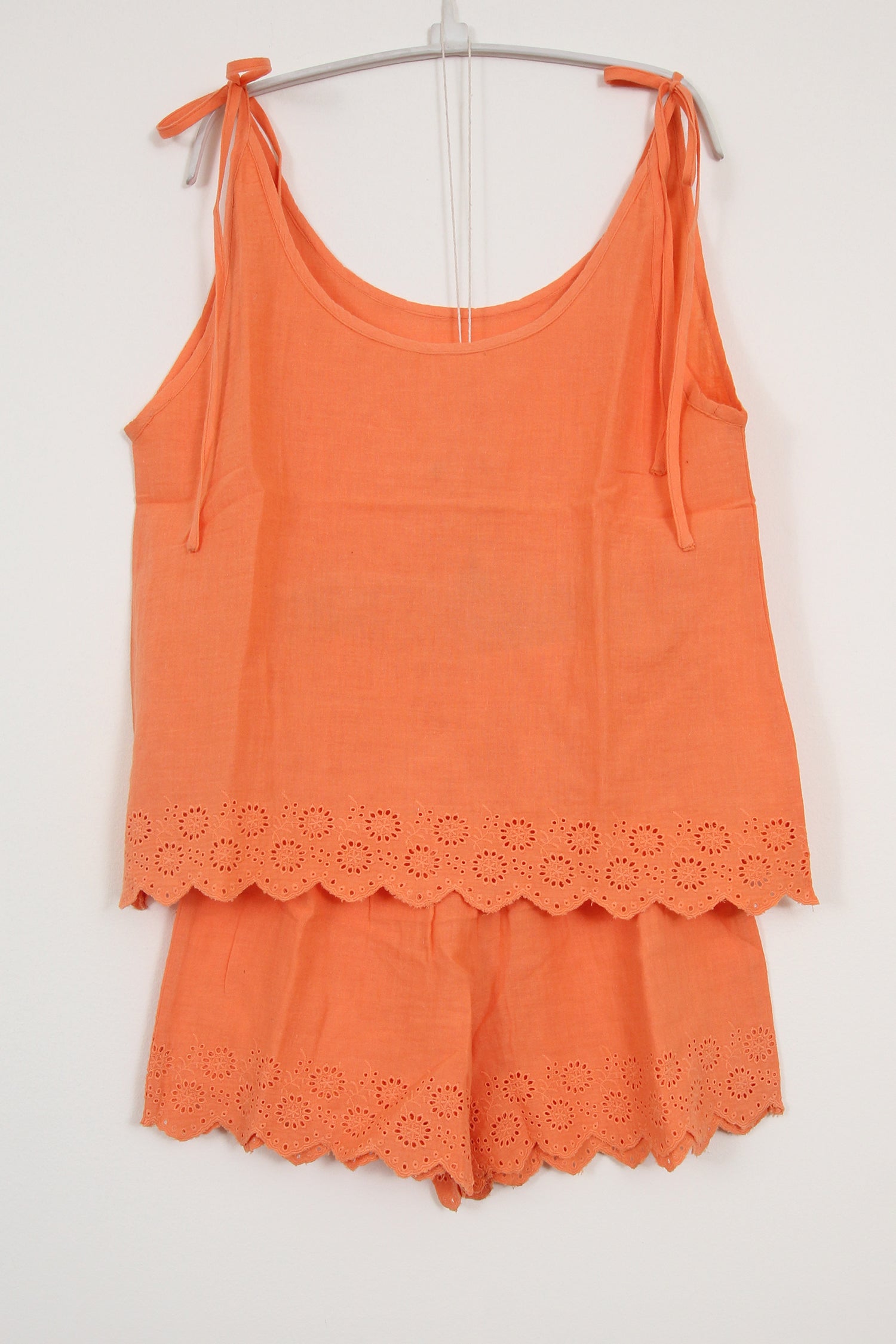 Pajama Set Tank Shorts Eyelet Orange