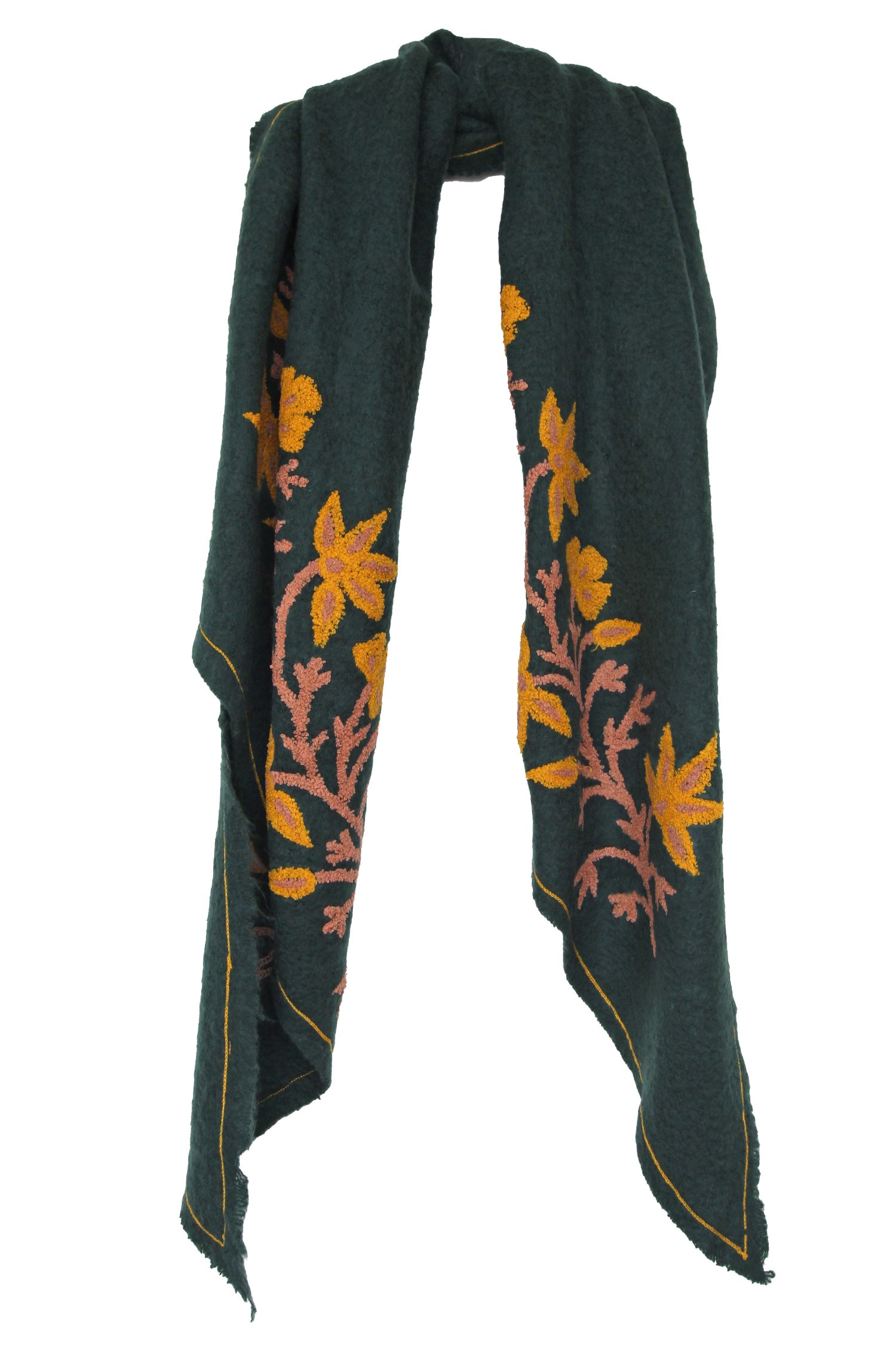 Scarf Cozy Embroidered Green