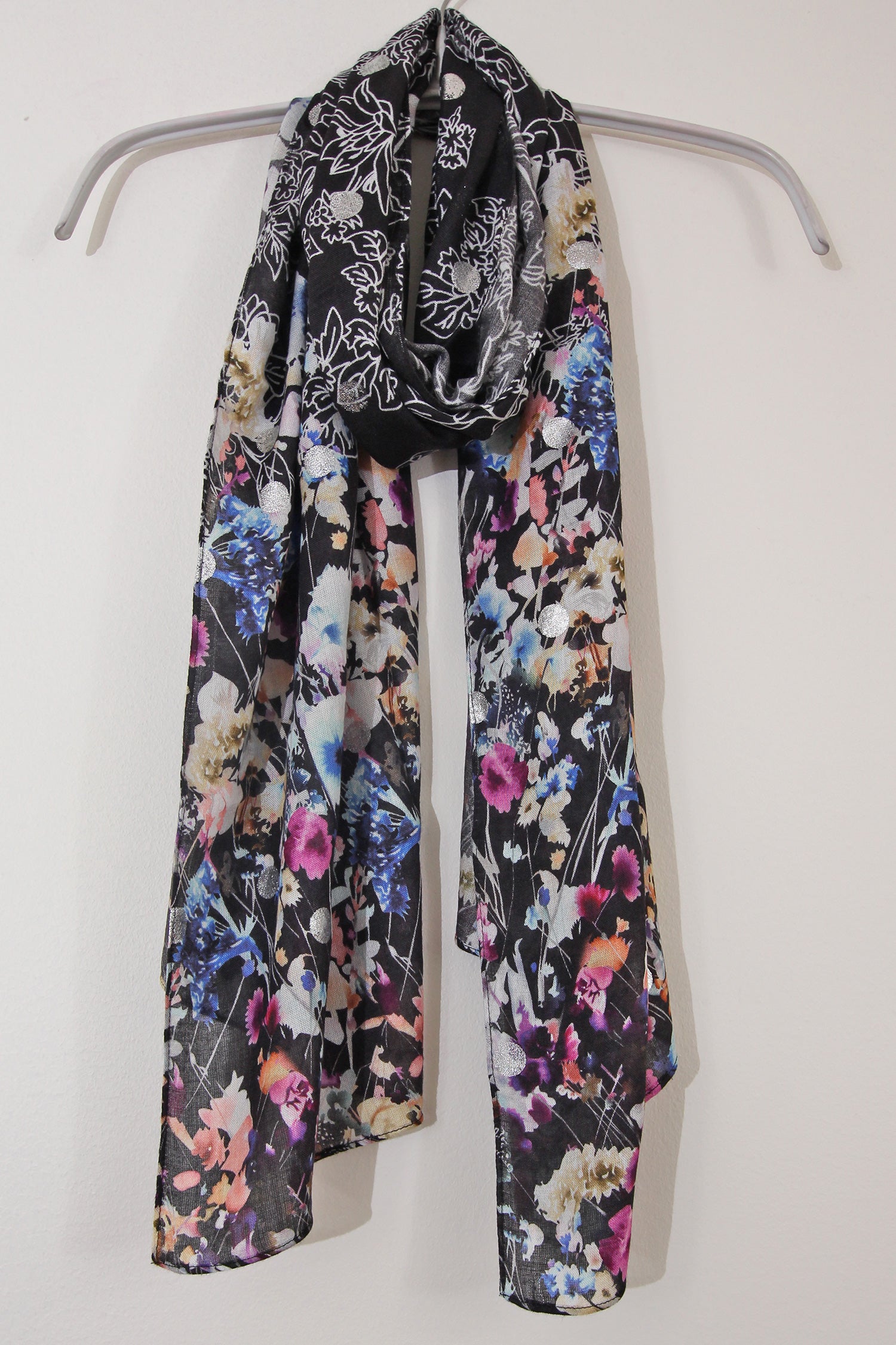 Scarf Floral Foil Black