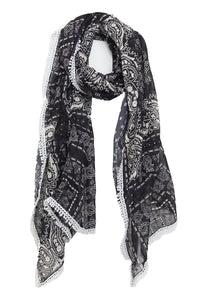 Scarf Gathered Paisley Black