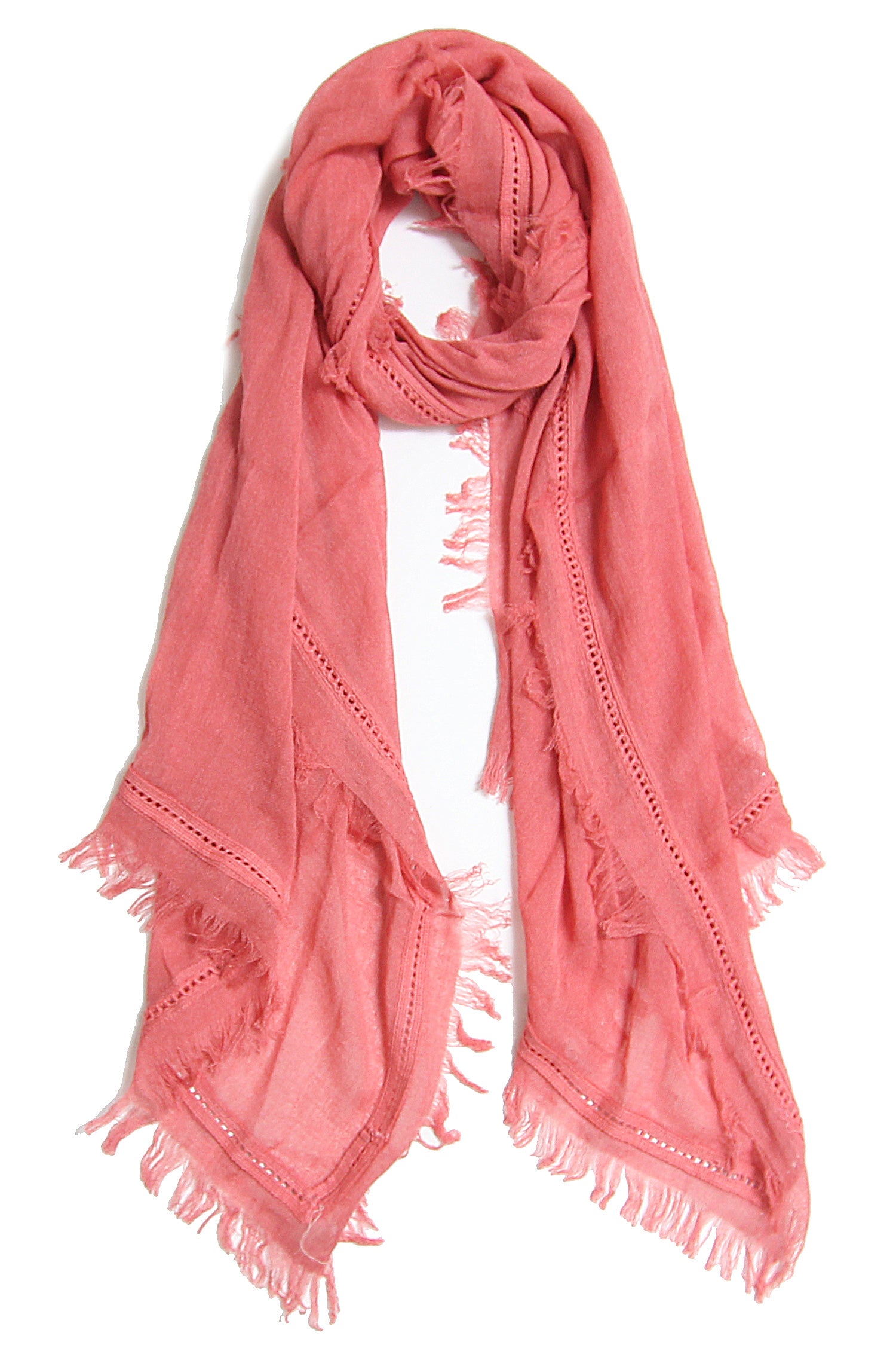 Scarf Solid Fringe Coral