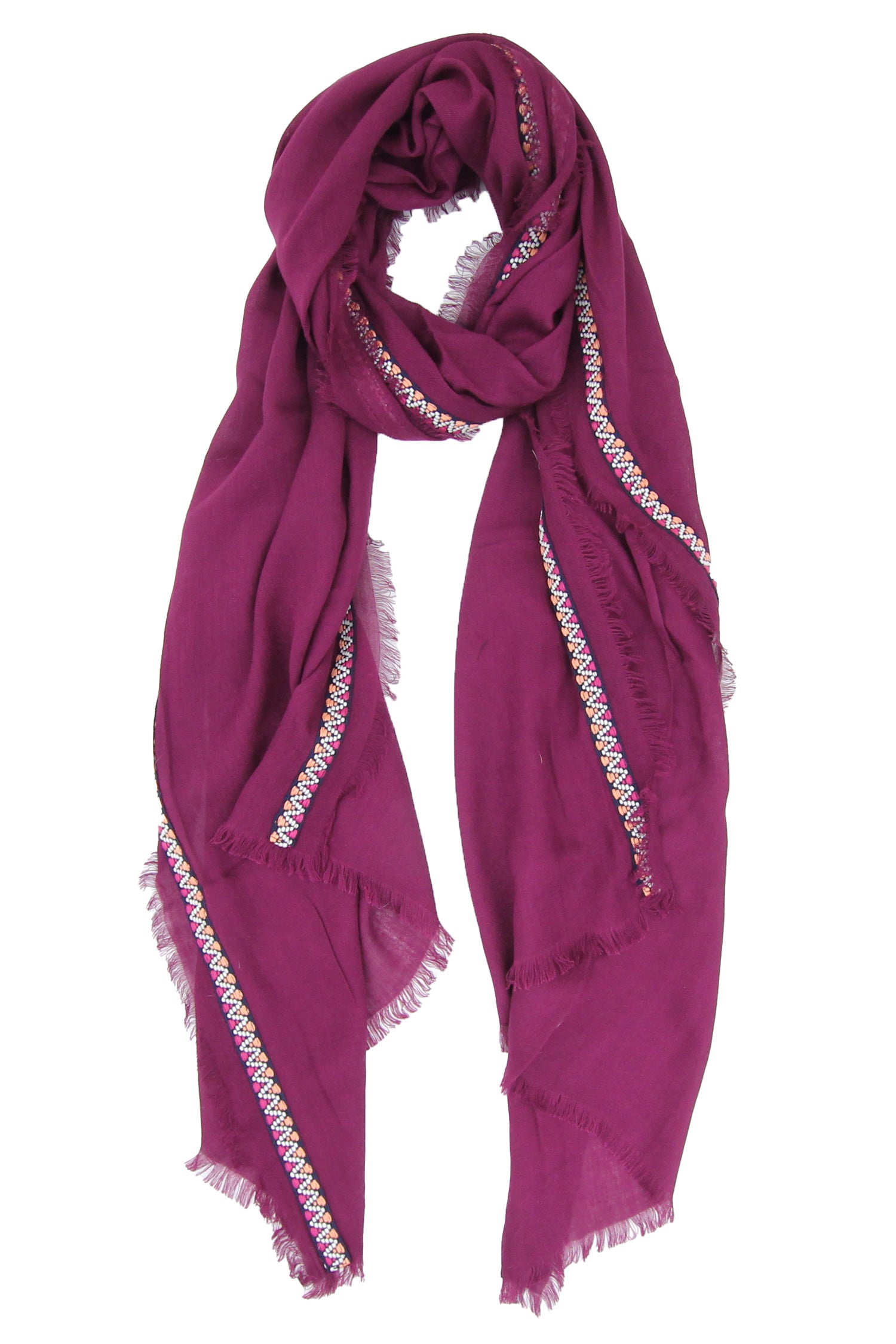 Scarf Solid Trim Magenta