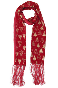 Scarf Velvet Metallic Christmas Trees Red