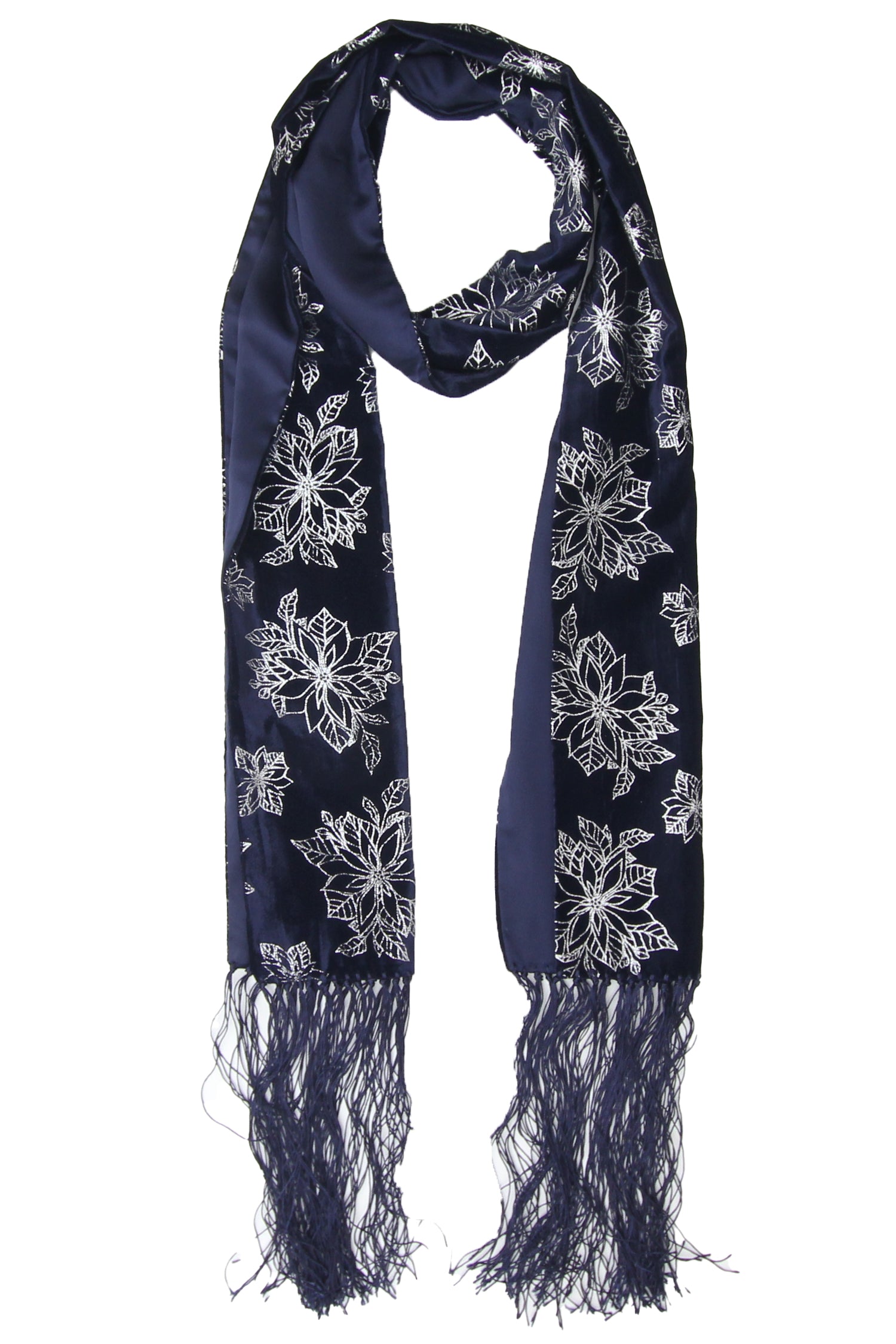 Scarf Velvet Metallic Poinsettia Navy