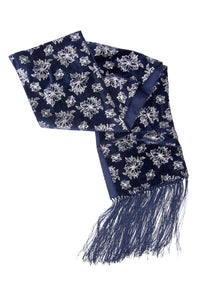 Scarf Velvet Metallic Poinsettia Navy