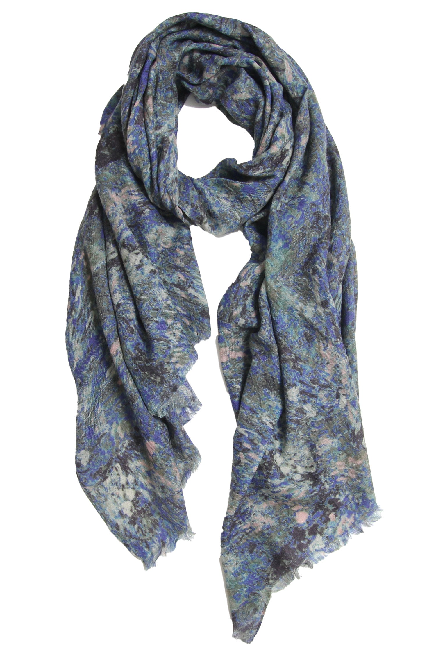 Scarf Wool Lyocell Expressionist Blue
