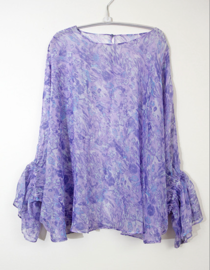 Poncho Sheer Split Back Purple Floral