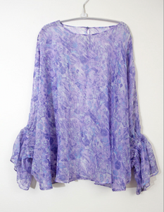 Poncho Sheer Split Back Purple Floral