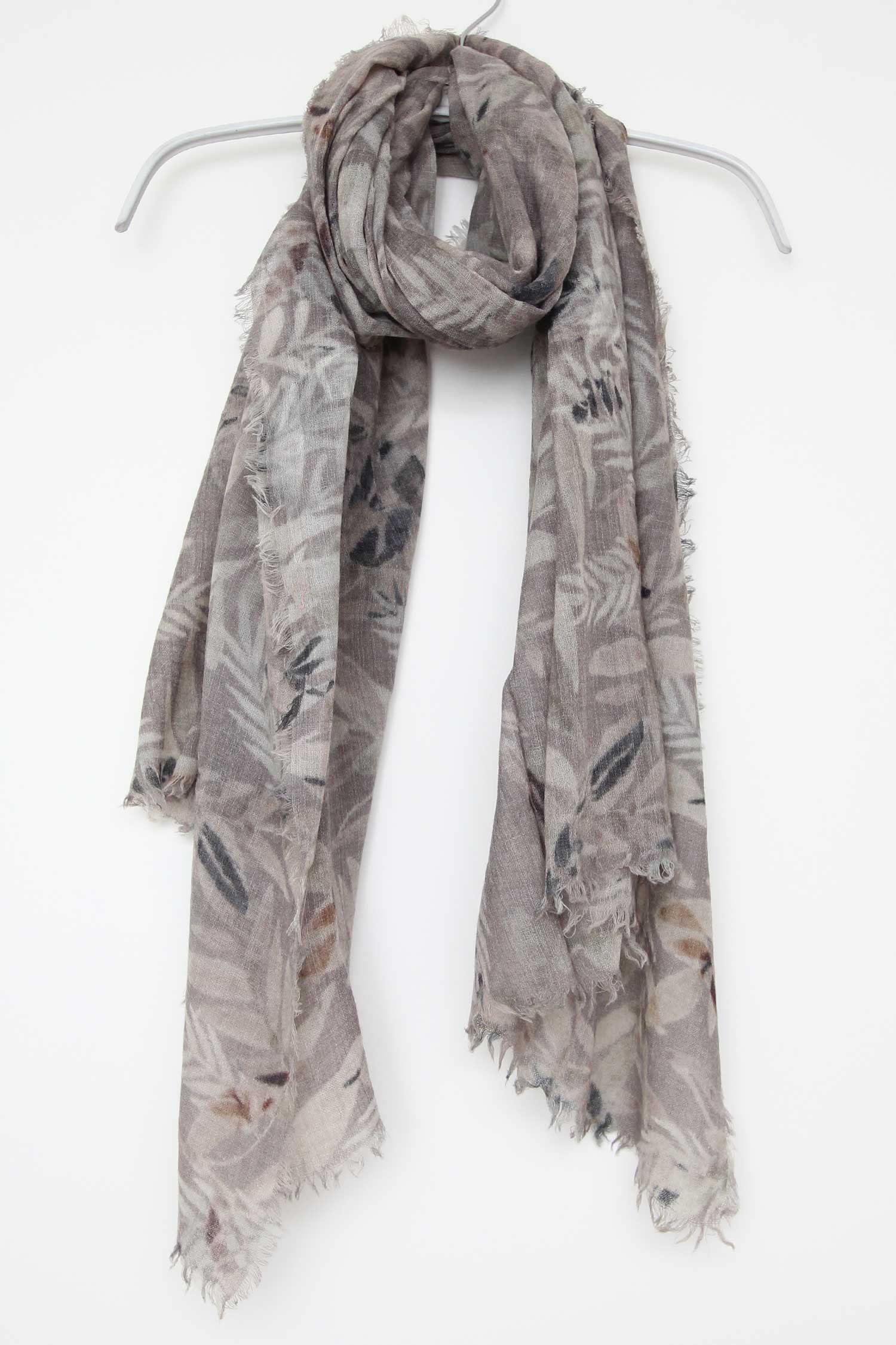 Wool Gauze Floating Leaves Grey