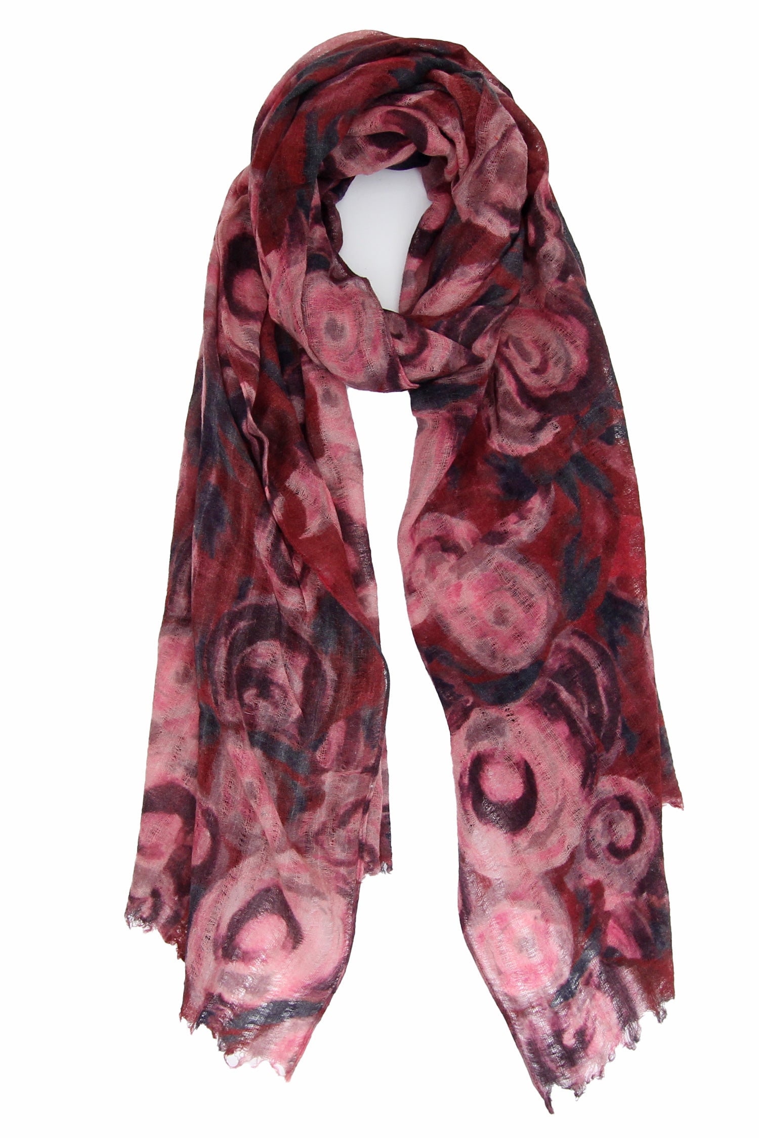 Wool Gauze Stripe Whirling Roses Red